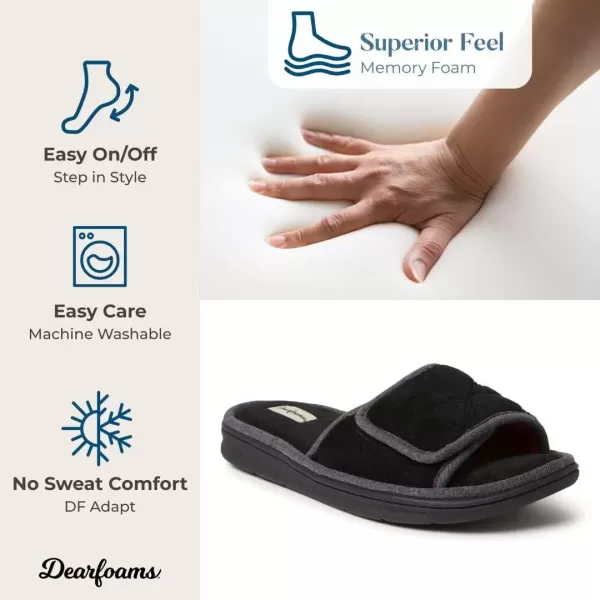 imageDearfoams Mens Adjustable IndoorOutdoor Memory Foam Machine Washable Summer Slide SlipperBlack Quilted