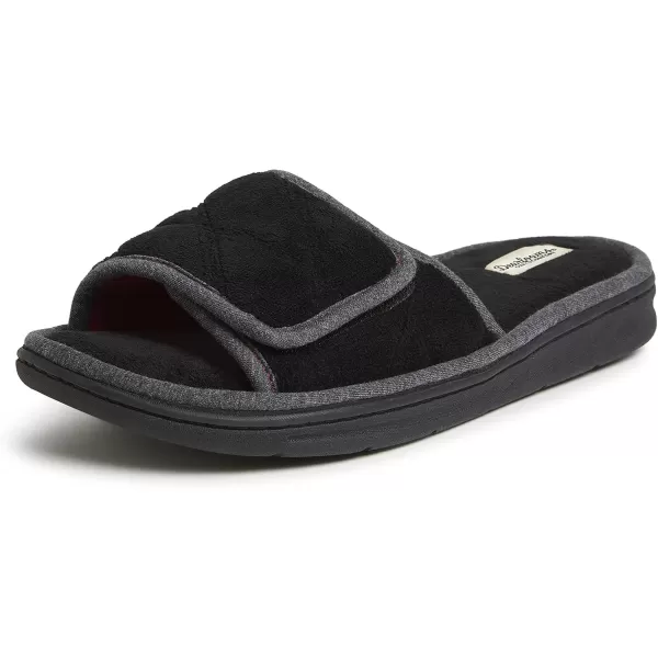 imageDearfoams Mens Adjustable IndoorOutdoor Memory Foam Machine Washable Summer Slide SlipperBlack Quilted