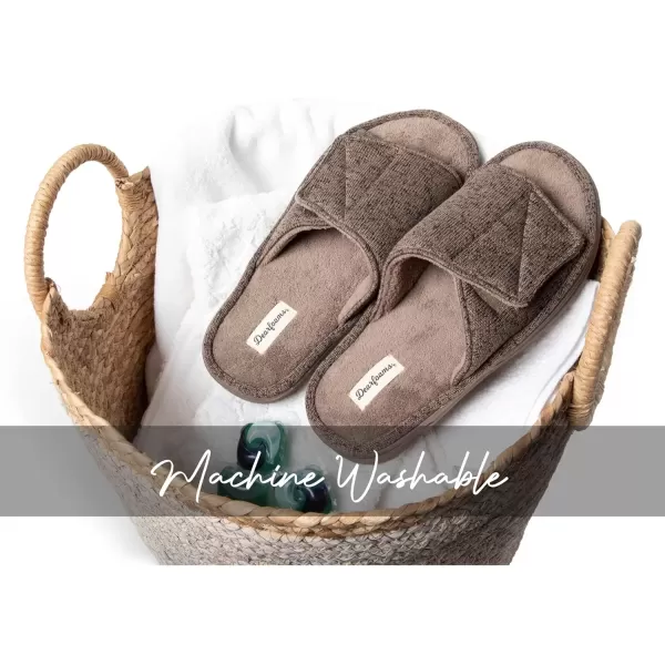 imageDearfoams Mens Adjustable IndoorOutdoor Memory Foam Machine Washable Summer Slide SlipperFossil Marled Knit