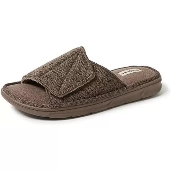imageDearfoams Mens Adjustable IndoorOutdoor Memory Foam Machine Washable Summer Slide SlipperFossil Marled Knit