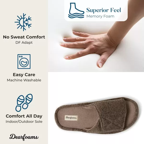 imageDearfoams Mens Adjustable IndoorOutdoor Memory Foam Machine Washable Summer Slide SlipperFossil Marled Knit
