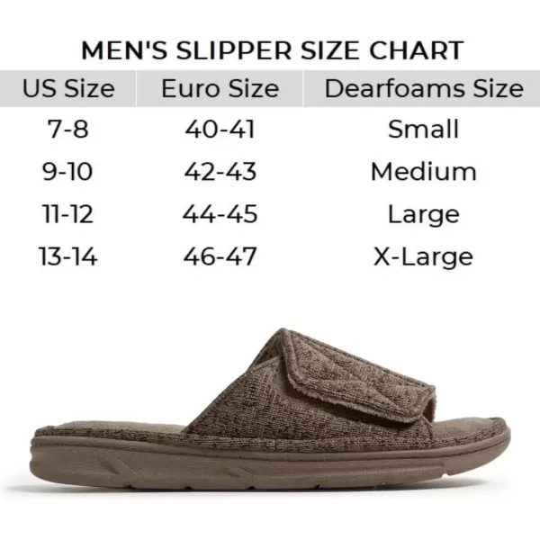 imageDearfoams Mens Adjustable IndoorOutdoor Memory Foam Machine Washable Summer Slide SlipperFossil Marled Knit