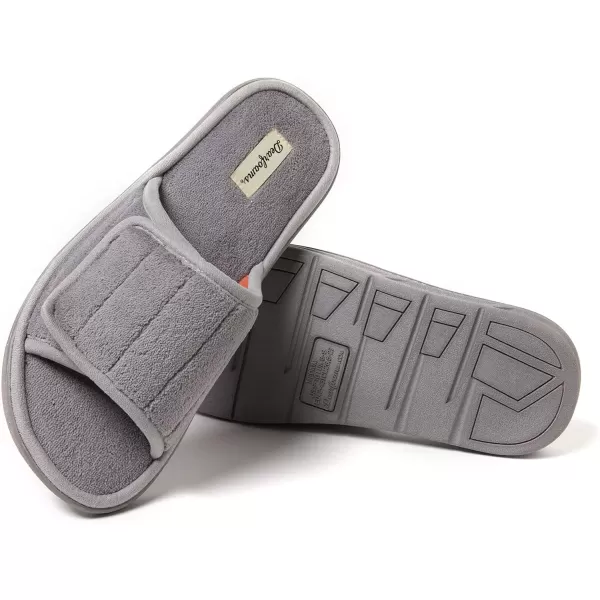 imageDearfoams Mens Adjustable IndoorOutdoor Memory Foam Machine Washable Summer Slide SlipperMedium Grey