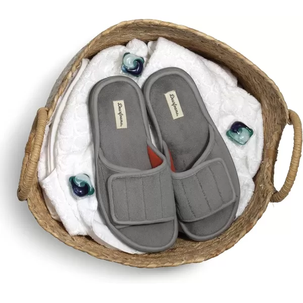 imageDearfoams Mens Adjustable IndoorOutdoor Memory Foam Machine Washable Summer Slide SlipperMedium Grey