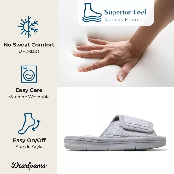 imageDearfoams Mens Adjustable IndoorOutdoor Memory Foam Machine Washable Summer Slide SlipperMedium Grey