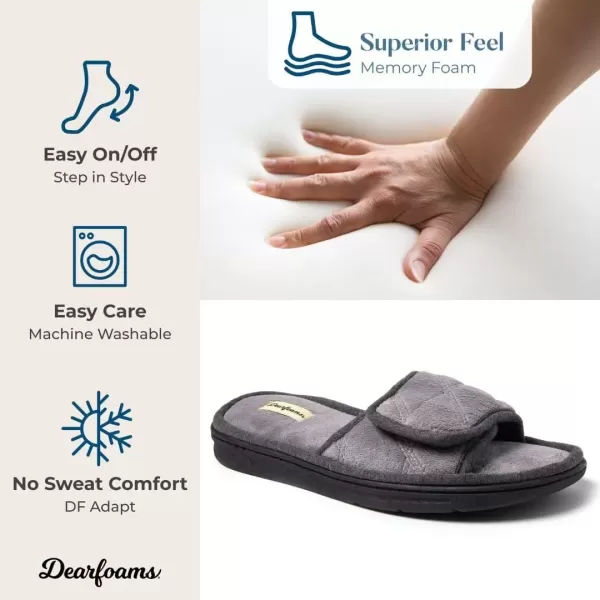 imageDearfoams Mens Adjustable IndoorOutdoor Memory Foam Machine Washable Summer Slide SlipperMedium Grey Quilted