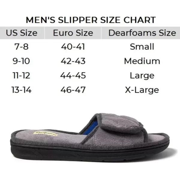 imageDearfoams Mens Adjustable IndoorOutdoor Memory Foam Machine Washable Summer Slide SlipperMedium Grey Quilted