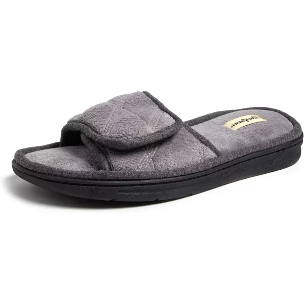 imageDearfoams Mens Adjustable IndoorOutdoor Memory Foam Machine Washable Summer Slide SlipperMedium Grey Quilted