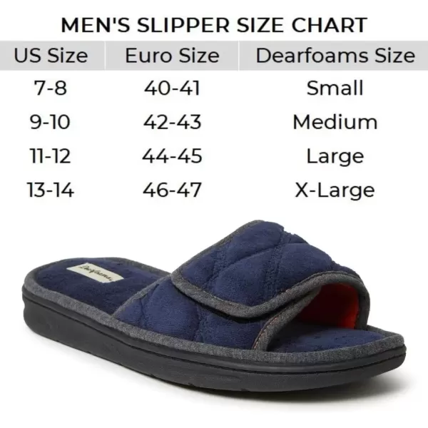 imageDearfoams Mens Adjustable IndoorOutdoor Memory Foam Machine Washable Summer Slide SlipperNavy Blazer Quilted