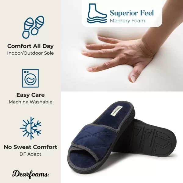 imageDearfoams Mens Adjustable IndoorOutdoor Memory Foam Machine Washable Summer Slide SlipperNavy Blazer Quilted