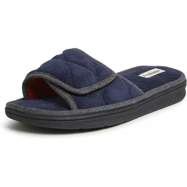 imageDearfoams Mens Adjustable IndoorOutdoor Memory Foam Machine Washable Summer Slide SlipperNavy Blazer Quilted