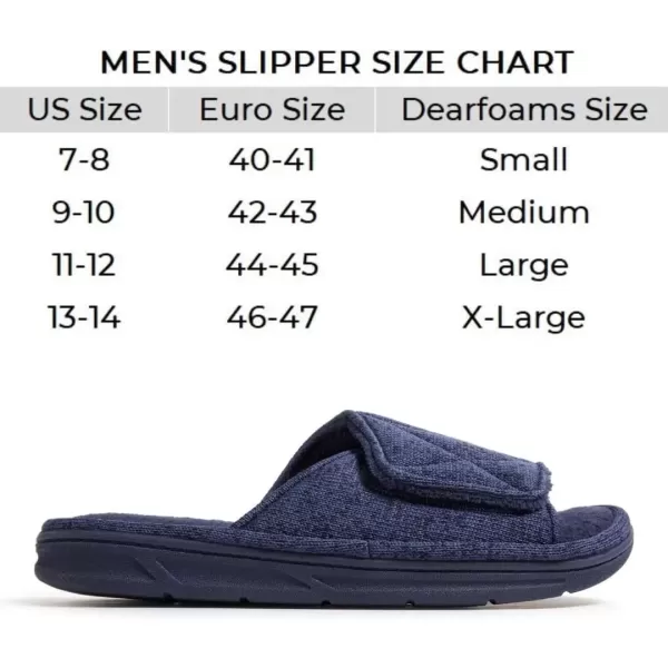 imageDearfoams Mens Adjustable IndoorOutdoor Memory Foam Machine Washable Summer Slide SlipperNavy Marled Knit