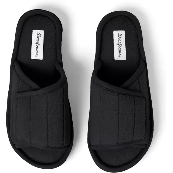 imageDearfoams Womens Adjustable IndoorOutdoor Machine Washable Memory Foam SlideBlack Terry