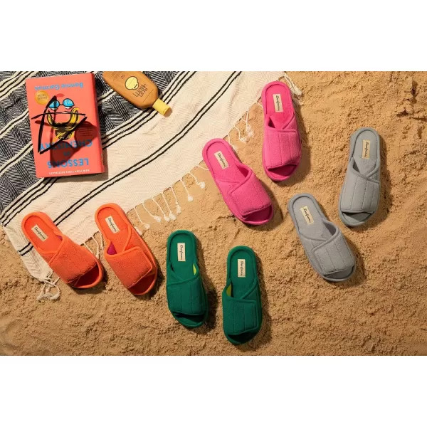 imageDearfoams Womens Adjustable IndoorOutdoor Machine Washable Memory Foam SlideDeep Green Terry