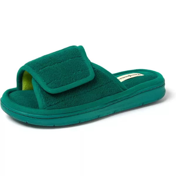 imageDearfoams Womens Adjustable IndoorOutdoor Machine Washable Memory Foam SlideDeep Green Terry