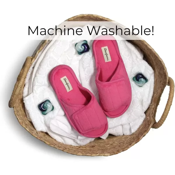 imageDearfoams Womens Adjustable IndoorOutdoor Machine Washable Memory Foam SlideParadise Pink Terry