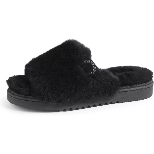 imageDearfoams Womens Fireside Cairns Shearling Easy OnOff Slide Sandal SlipperBlack