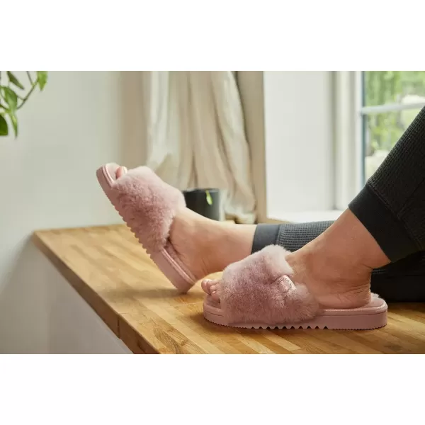 imageDearfoams Womens Fireside Cairns Shearling Easy OnOff Slide Sandal SlipperDusty Pink