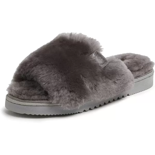 imageDearfoams Womens Fireside Cairns Shearling Easy OnOff Slide Sandal SlipperGrey