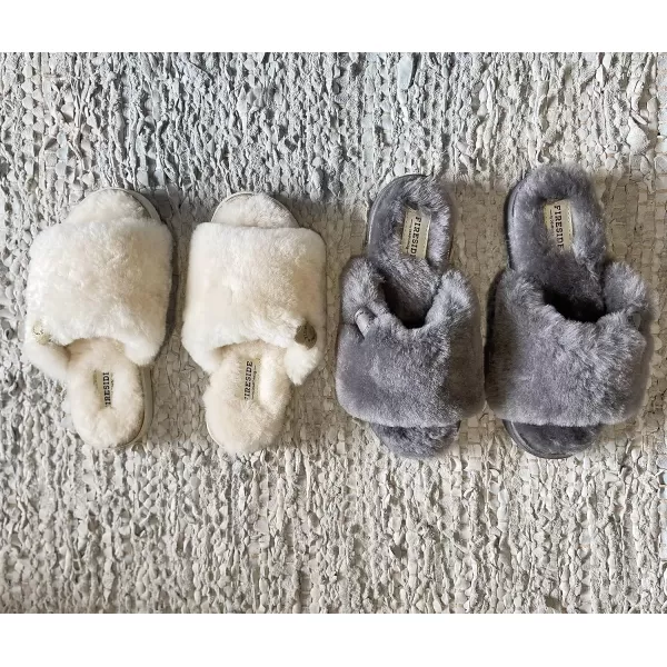 imageDearfoams Womens Fireside Cairns Shearling Easy OnOff Slide Sandal SlipperGrey
