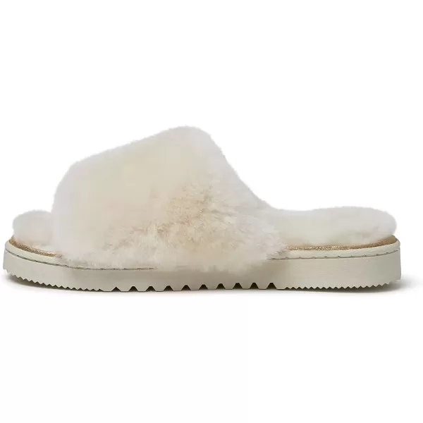 imageDearfoams Womens Fireside Cairns Shearling Easy OnOff Slide Sandal SlipperNatural