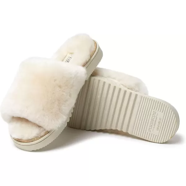 imageDearfoams Womens Fireside Cairns Shearling Easy OnOff Slide Sandal SlipperNatural