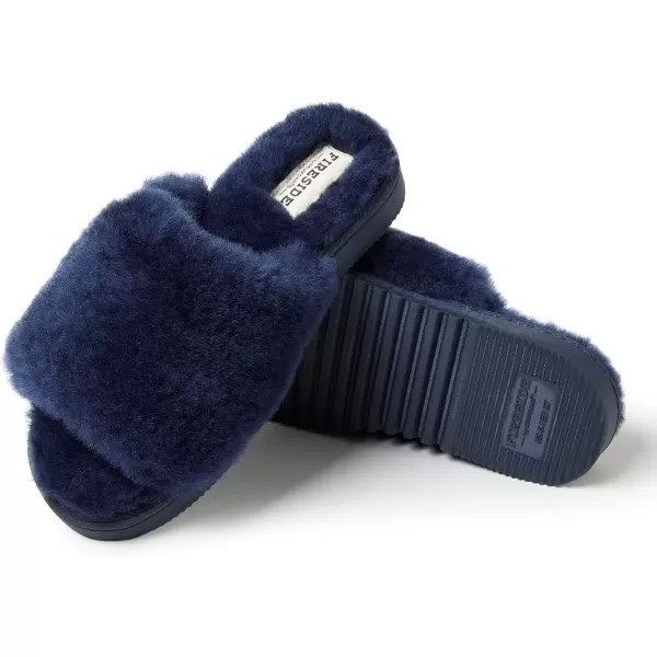 imageDearfoams Womens Fireside Cairns Shearling Easy OnOff Slide Sandal SlipperNavy