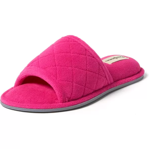 imageDearfoams Womens Indoor Fuzzy Memory Foam Cloud Slip On Beatrice House Slide SlipperBarbie Pink