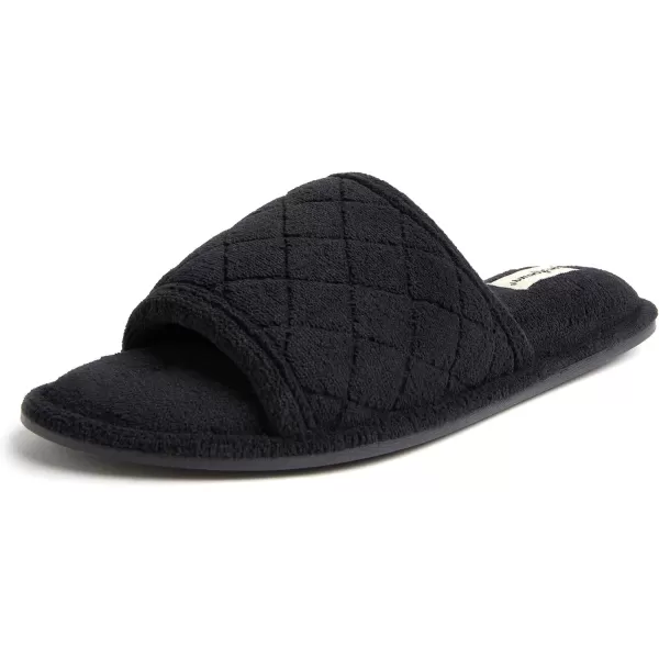 imageDearfoams Womens Indoor Fuzzy Memory Foam Cloud Slip On Beatrice House Slide SlipperBlack Terry