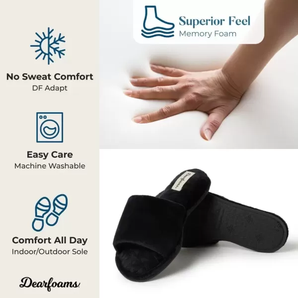 imageDearfoams Womens Indoor Fuzzy Memory Foam Cloud Slip On Beatrice House Slide SlipperBlack Velour