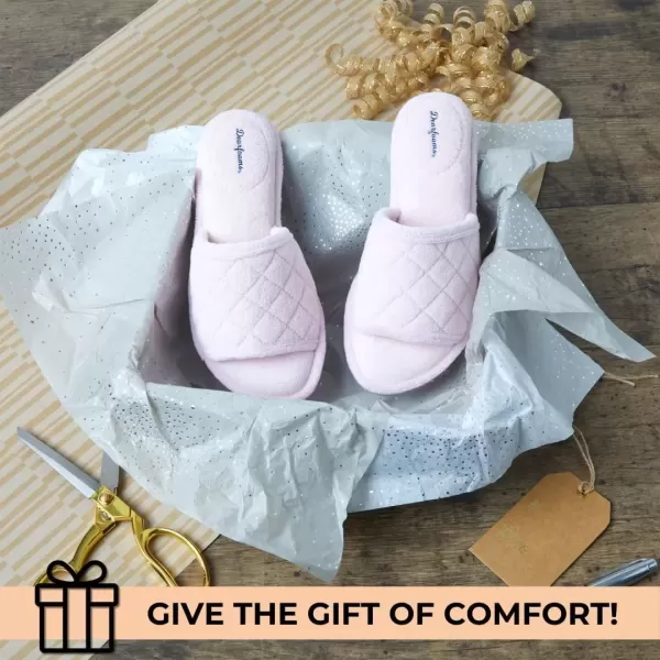 imageDearfoams Womens Indoor Fuzzy Memory Foam Cloud Slip On Beatrice House Slide SlipperFresh Pink Terry