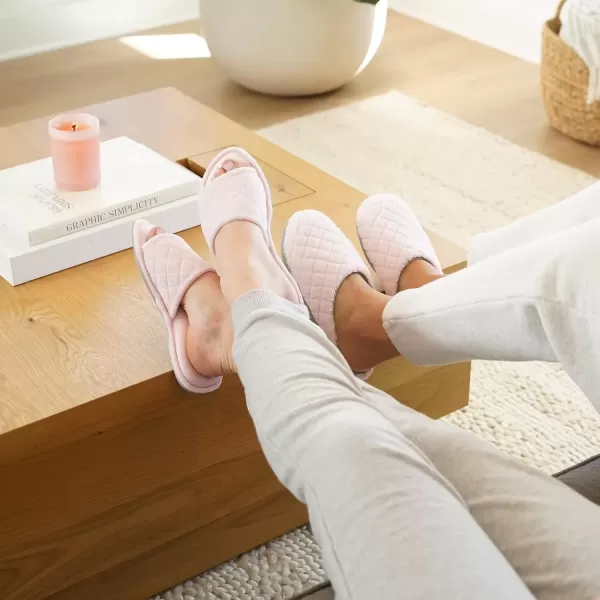 imageDearfoams Womens Indoor Fuzzy Memory Foam Cloud Slip On Beatrice House Slide SlipperFresh Pink Terry