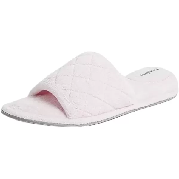 imageDearfoams Womens Indoor Fuzzy Memory Foam Cloud Slip On Beatrice House Slide SlipperFresh Pink Terry