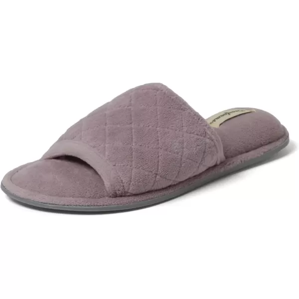 imageDearfoams Womens Indoor Fuzzy Memory Foam Cloud Slip On Beatrice House Slide SlipperFrosted Plum Purple Terry