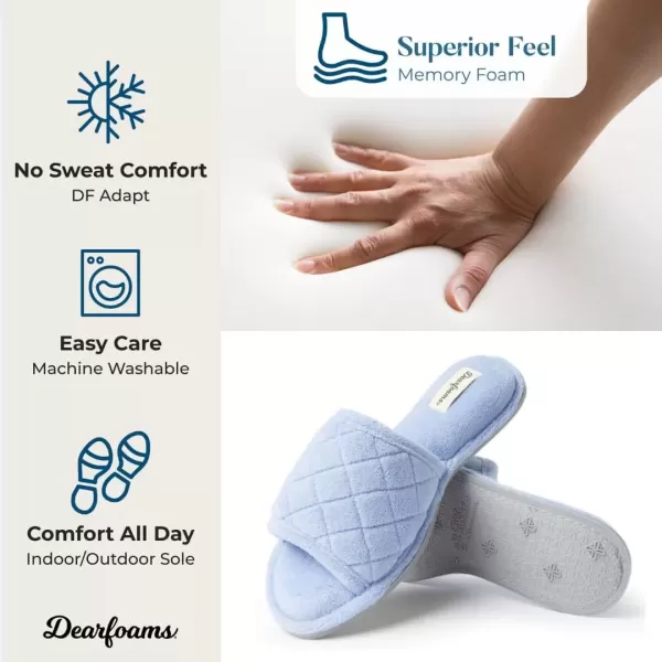 imageDearfoams Womens Indoor Fuzzy Memory Foam Cloud Slip On Beatrice House Slide SlipperIceberg Blue Terry