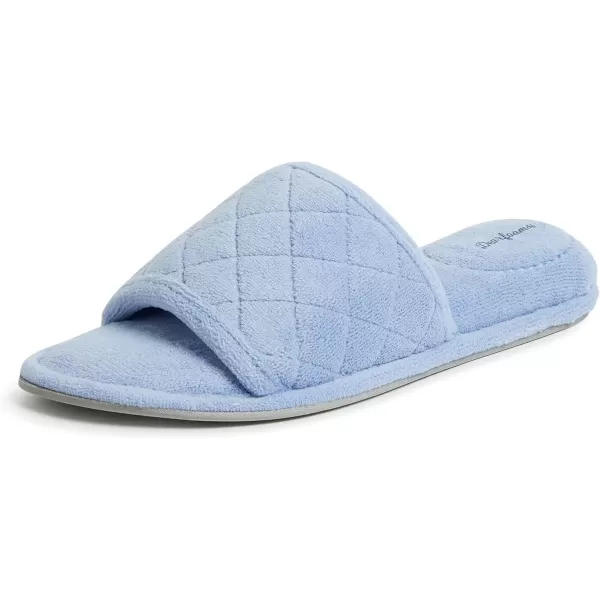 imageDearfoams Womens Indoor Fuzzy Memory Foam Cloud Slip On Beatrice House Slide SlipperIceberg Blue Terry