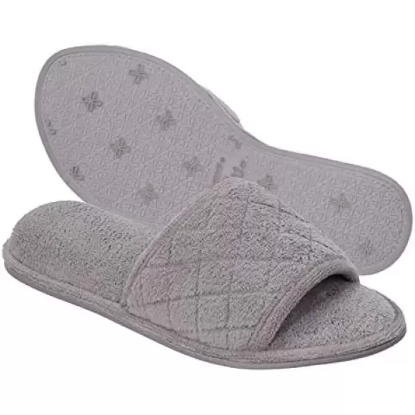 imageDearfoams Womens Indoor Fuzzy Memory Foam Cloud Slip On Beatrice House Slide SlipperMedium Grey