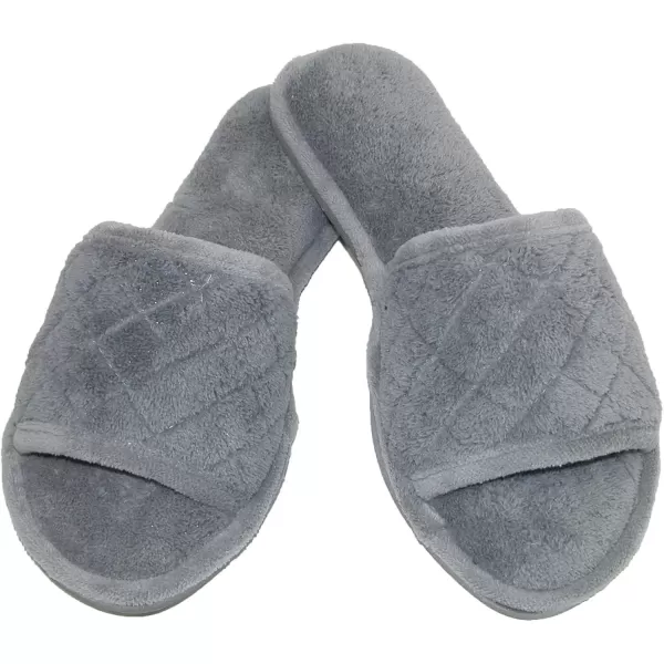 imageDearfoams Womens Indoor Fuzzy Memory Foam Cloud Slip On Beatrice House Slide SlipperMedium Grey