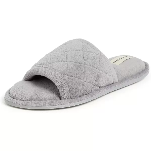 imageDearfoams Womens Indoor Fuzzy Memory Foam Cloud Slip On Beatrice House Slide SlipperMedium Grey Terry