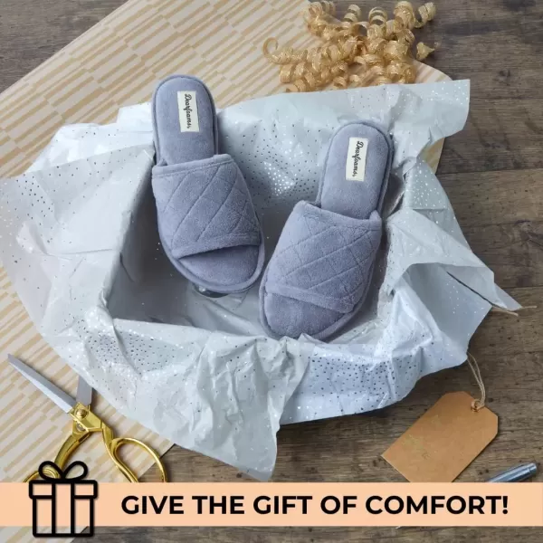imageDearfoams Womens Indoor Fuzzy Memory Foam Cloud Slip On Beatrice House Slide SlipperMedium Grey Terry