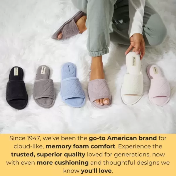 imageDearfoams Womens Indoor Fuzzy Memory Foam Cloud Slip On Beatrice House Slide SlipperMedium Grey Terry