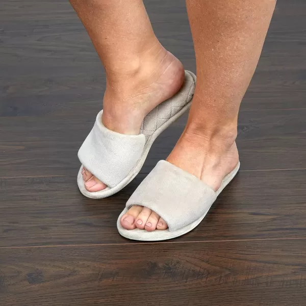 imageDearfoams Womens Indoor Fuzzy Memory Foam Cloud Slip On Beatrice House Slide SlipperPewter Velour