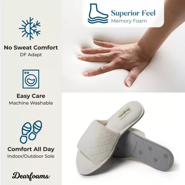 imageDearfoams Womens Indoor Fuzzy Memory Foam Cloud Slip On Beatrice House Slide SlipperWhite Terry