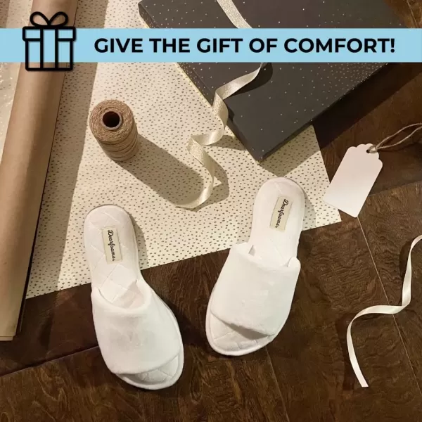 imageDearfoams Womens Indoor Fuzzy Memory Foam Cloud Slip On Beatrice House Slide SlipperWhite Velour