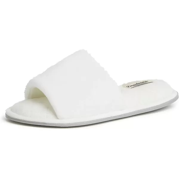 imageDearfoams Womens Indoor Fuzzy Memory Foam Cloud Slip On Beatrice House Slide SlipperWhite Velour