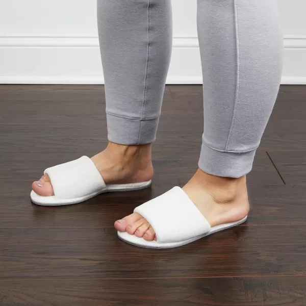imageDearfoams Womens Indoor Fuzzy Memory Foam Cloud Slip On Beatrice House Slide SlipperWhite Velour