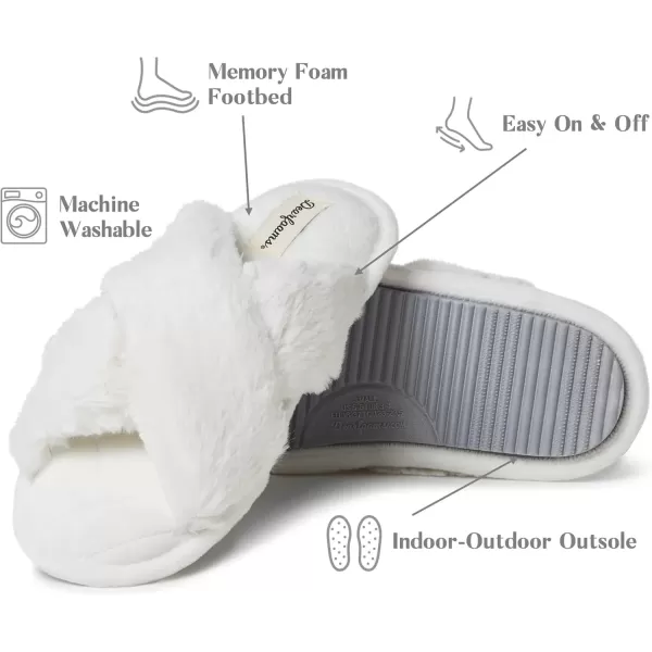 imageDearfoams Womens Jessica Furry Cross Band Slide SlipperAlabaster