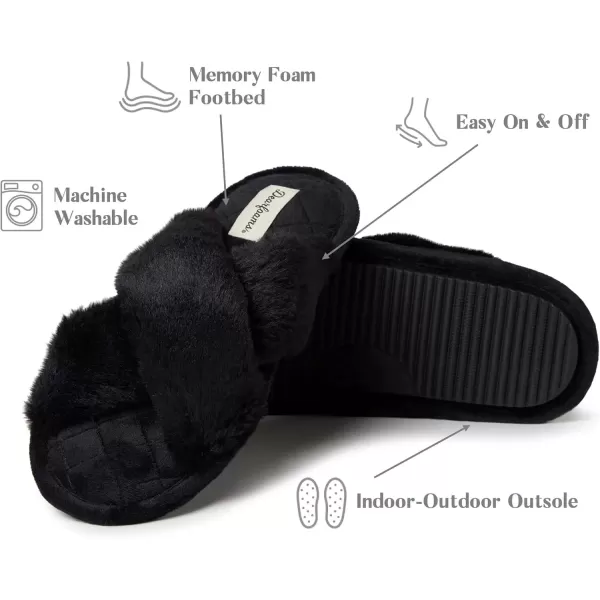 imageDearfoams Womens Jessica Furry Cross Band Slide SlipperBlack