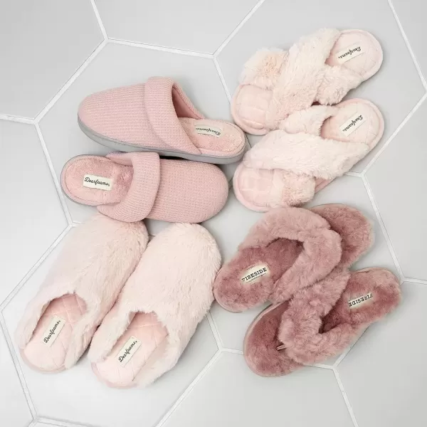 imageDearfoams Womens Jessica Furry Cross Band Slide SlipperDusty Pink
