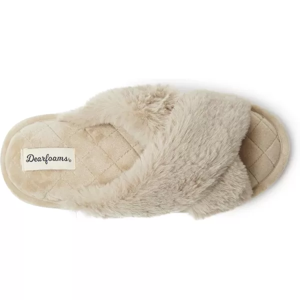 imageDearfoams Womens Jessica Furry Cross Band Slide SlipperLatte